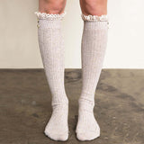 Rosewood Lace Socks in Taupe: Alternate View #1