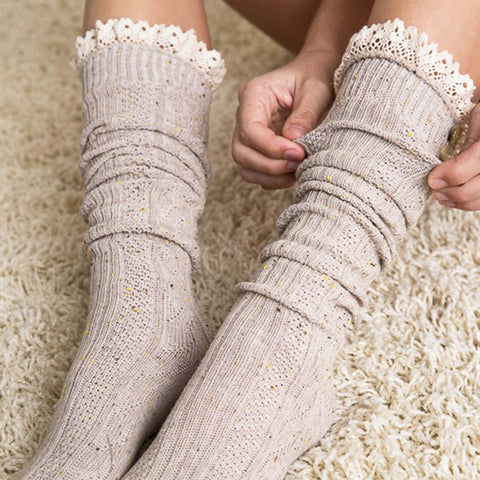 Rosewood Lace Socks in Taupe, Cozy Knit Boot Socks from Spool 72 ...