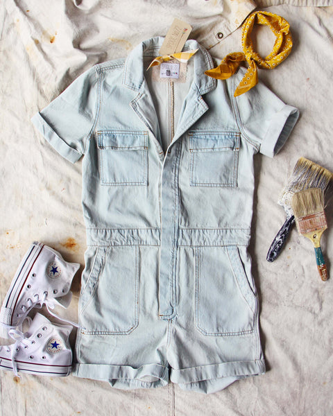 Rosie Short Coverall in Denim: Featured Product Image