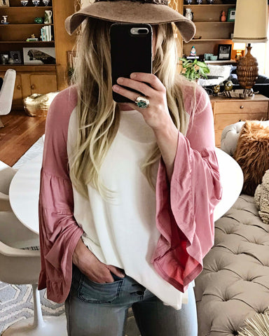 Ruffle Baseball Tee in Dusty Rose