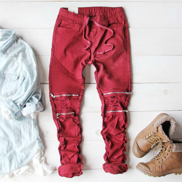 Sage Hills Moto Pants In Burgundy: Featured Product Image