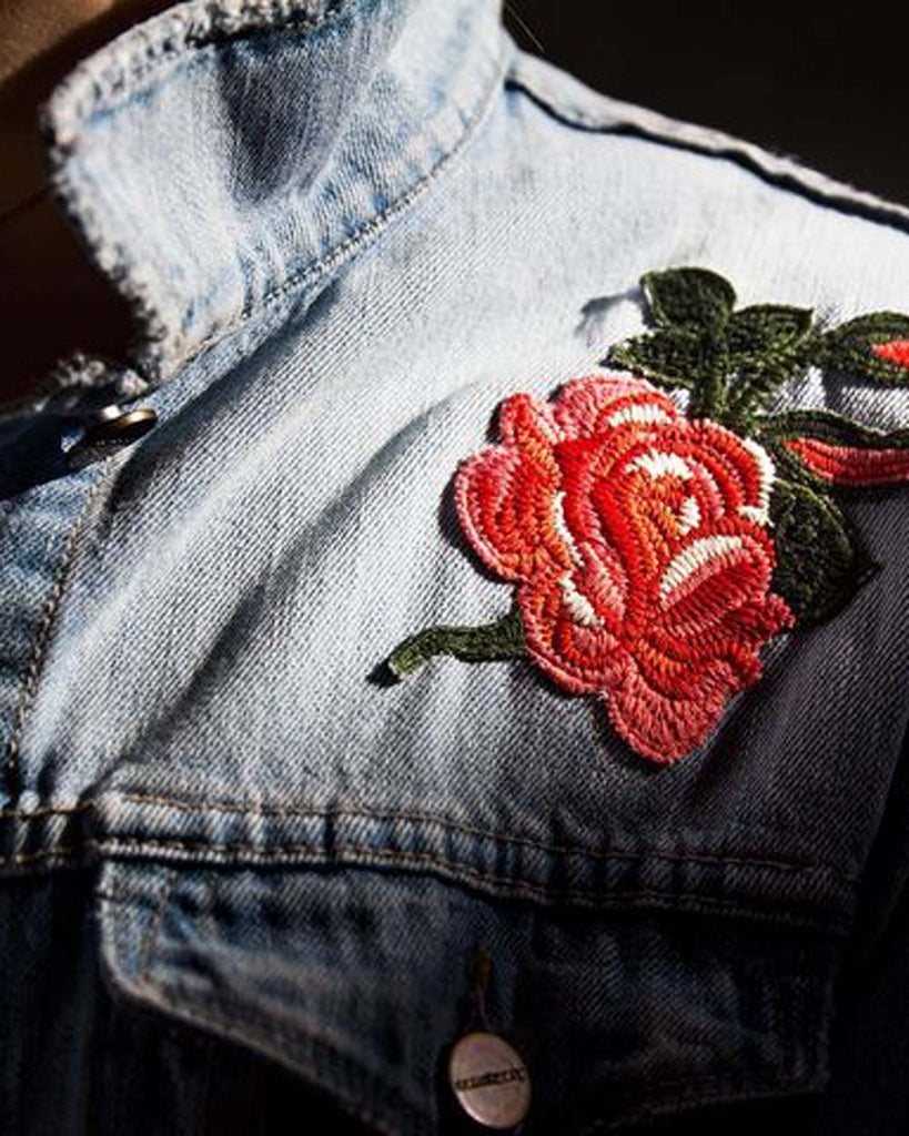Red and White Stitching Button Up Denim Jacket