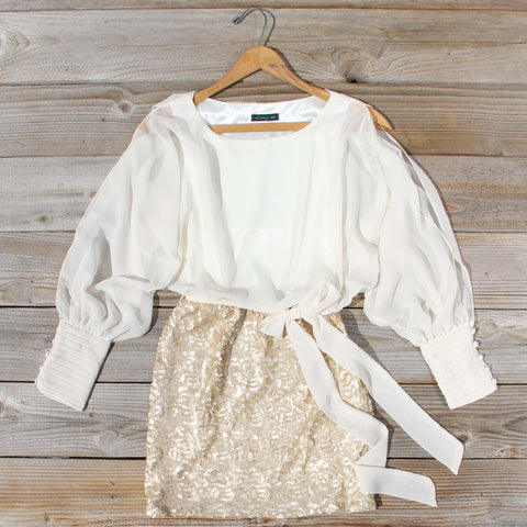 Sequined Autumn Dress in Cream