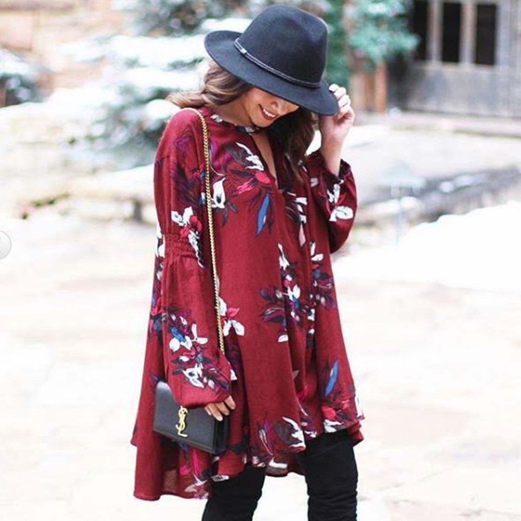Lune & Stars Tunic Dress in Burgundy, Sweet 70's Tunic Dresses from Spool 72
