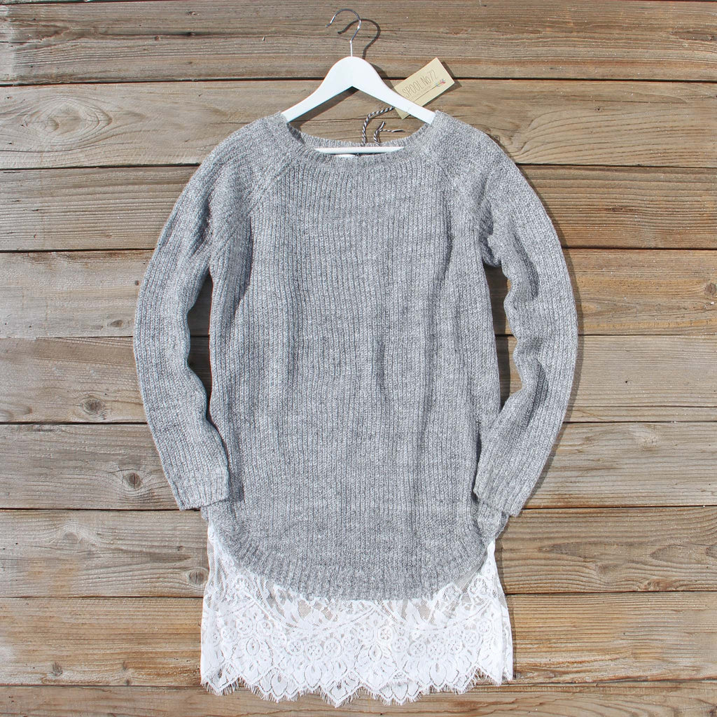 Skyline Lace Sweater Dress in Ash, Sweet Lace Sweater Dresses from Spool 72. | Spool No.72 Skyline Lace Sweater Dress in Ash, Sweet Lace Sweater Dresses from Spool 72. | Spool No.72