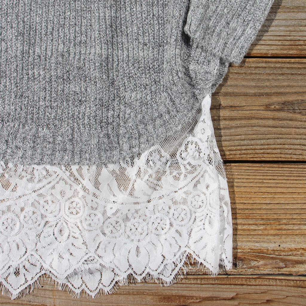 Skyline Lace Sweater Dress in Ash, Sweet Lace Sweater Dresses from Spool 72. | Spool No.72 Skyline Lace Sweater Dress in Ash, Sweet Lace Sweater Dresses from Spool 72. | Spool No.72