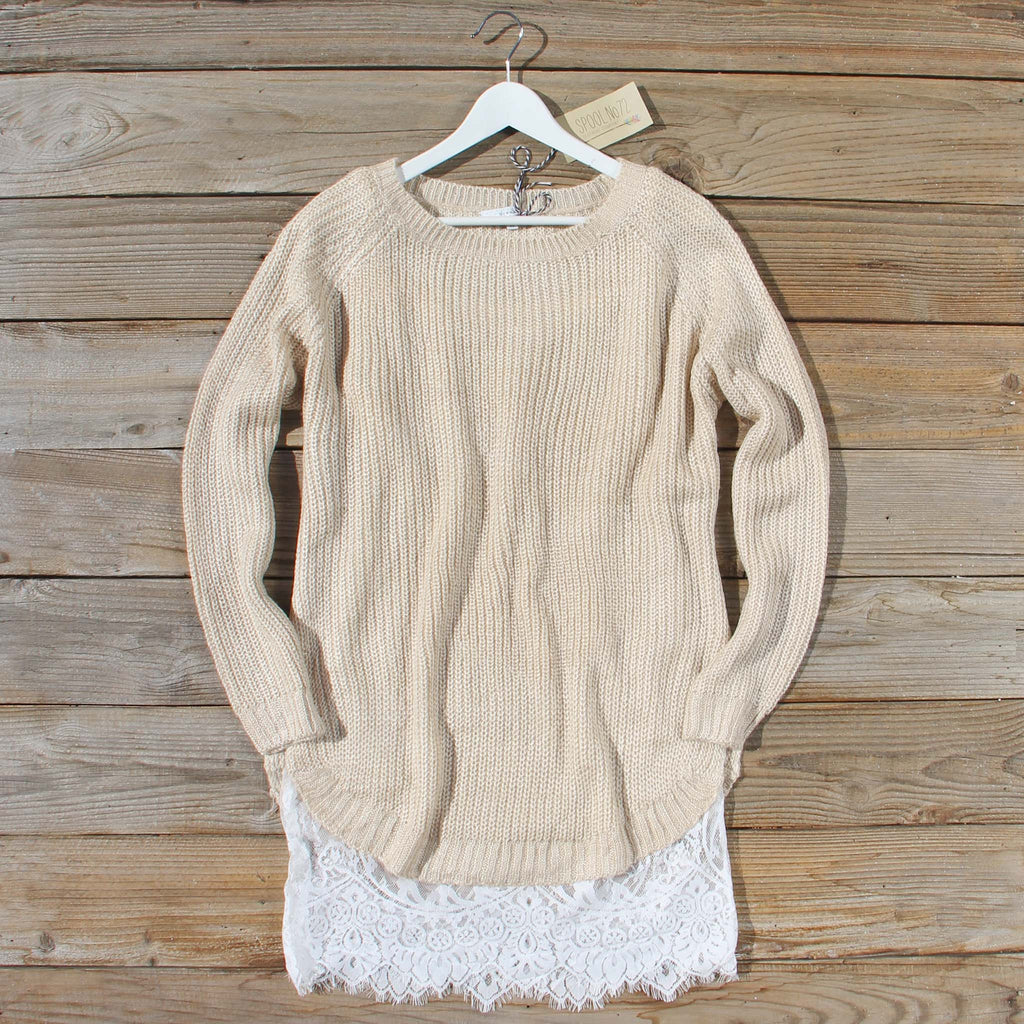 Skyline Lace Sweater Dress in Sand, Sweet Lace Sweater Dresses from Spool 72. | Spool No.72 Skyline Lace Sweater Dress in Sand, Sweet Lace Sweater Dresses from Spool 72. | Spool No.72