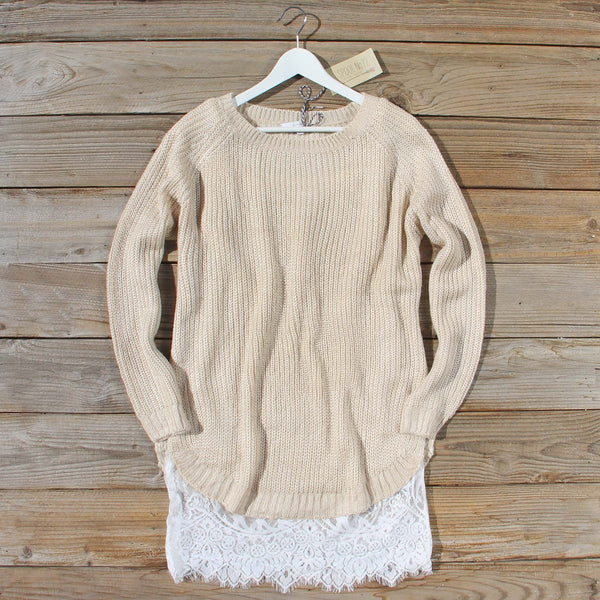 Skyline Lace Sweater Dress in Sand: Featured Product Image