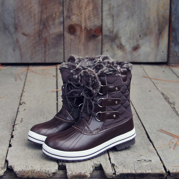 The Snowy Pines Snow Boots in Brown: Featured Product Image