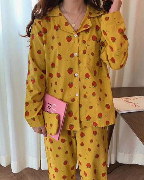 Mustard Strawberry PJ Set: Featured Product Image