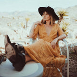Tainted Rose Lace Maxi Dress in Mustard: Alternate View #2
