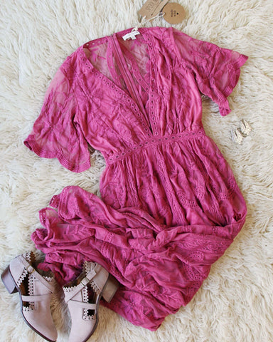 Tainted Rose Lace Maxi Dress in Dusty Rose