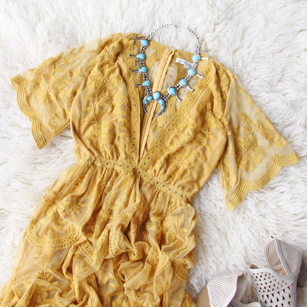 Tainted Rose Lace Maxi Dress in Mustard, Sweet Bohemian Maxi Dresses from Spool 72. | Spool No.72 Tainted Rose Lace Maxi Dress in Mustard, Sweet Bohemian Maxi Dresses from Spool 72. | Spool No.72