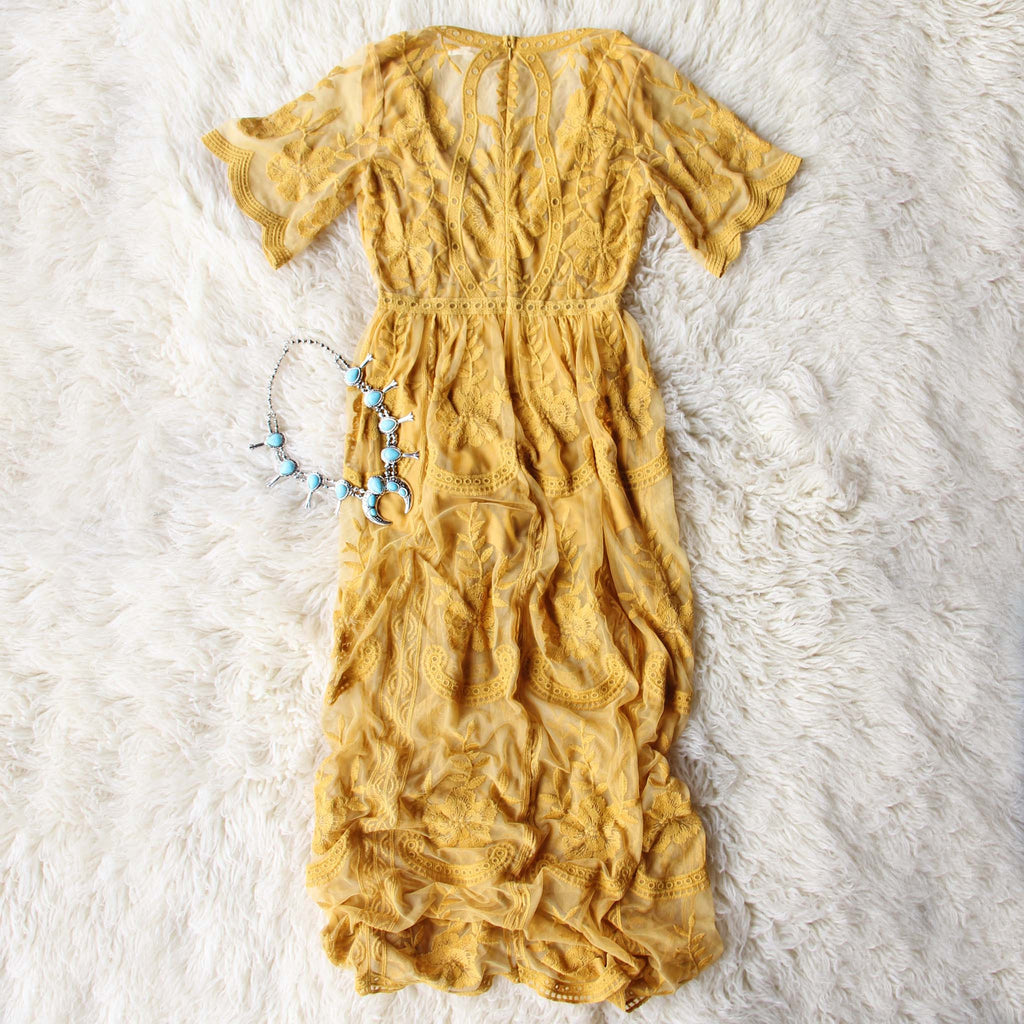 Tainted Rose Lace Maxi Dress in Mustard, Sweet Bohemian Maxi Dresses from Spool 72. | Spool No.72 Tainted Rose Lace Maxi Dress in Mustard, Sweet Bohemian Maxi Dresses from Spool 72. | Spool No.72