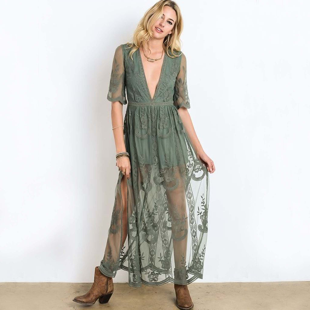 Sage lace maxi dress Clearance