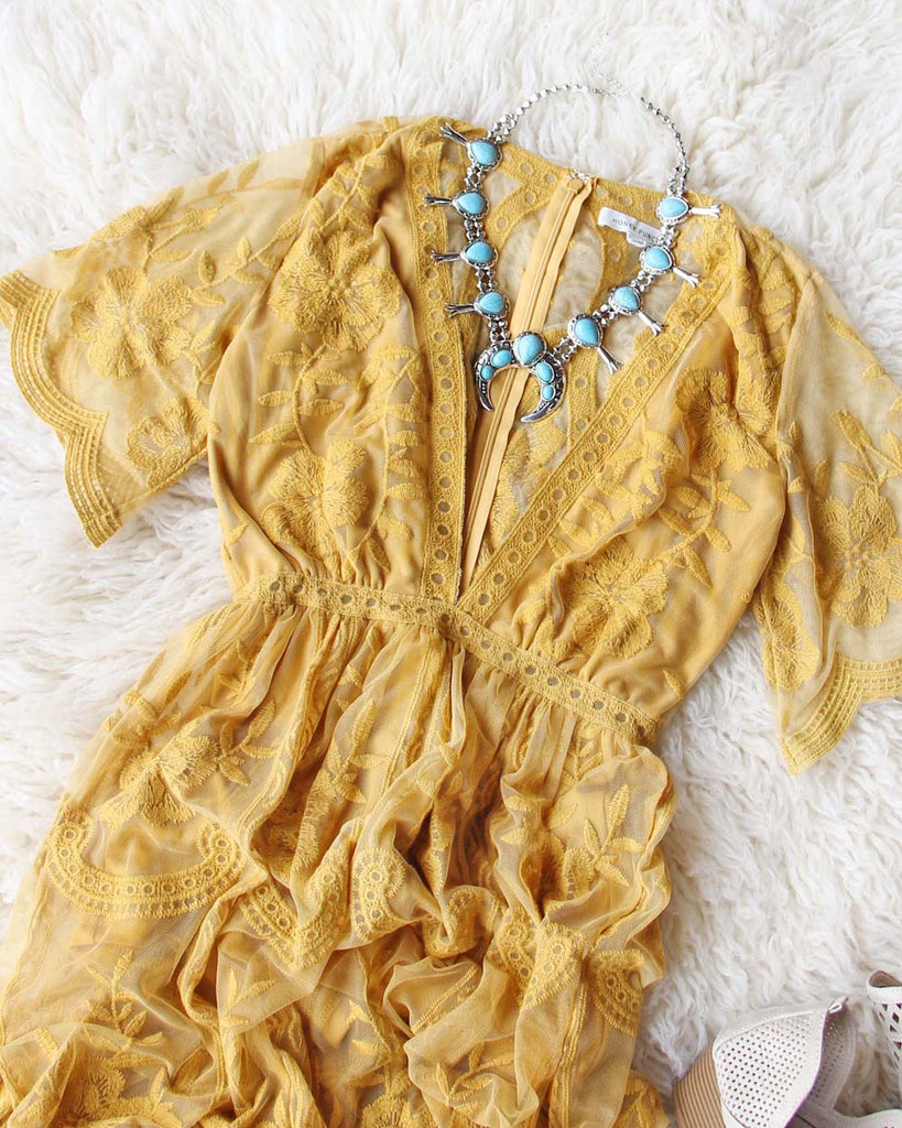 Tainted Rose Lace Maxi Dress in Mustard, Sweet Bohemian Maxi Dresses from Spool 72. | Spool No.72 Tainted Rose Lace Maxi Dress in Mustard, Sweet Bohemian Maxi Dresses from Spool 72. | Spool No.72
