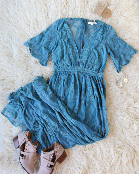 Tainted Rose Lace Maxi Dress in Smoky Teal: Featured Product Image
