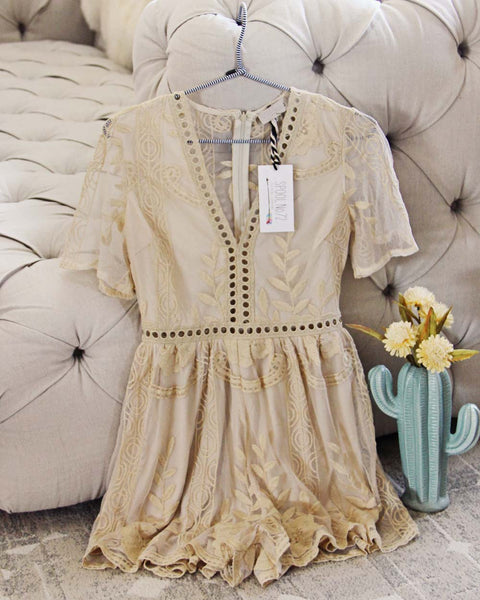 Tainted Rose Lace Romper in Sand: Featured Product Image