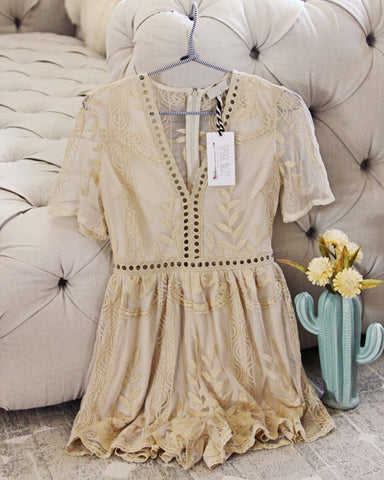 Tainted Rose Lace Romper in Sand