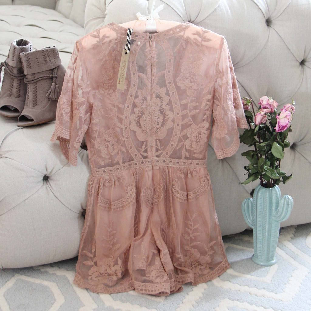 Tainted Rose Lace Romper in Taupe, Sweet Bohemian Lace Rompers from Spool 72. | Spool No.72 Tainted Rose Lace Romper in Taupe, Sweet Bohemian Lace Rompers from Spool 72. | Spool No.72
