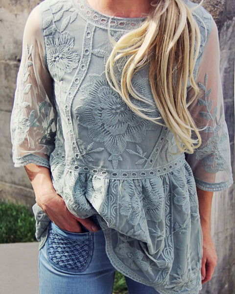 Tainted Rose Lace Top in Sage: Featured Product Image