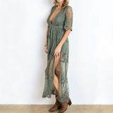 Tainted Rose Lace Maxi Dress in Sage: Alternate View #2