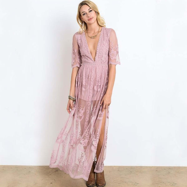 Tainted Rose Lace Maxi Dress: Featured Product Image