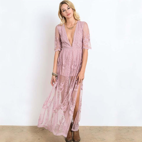 Tainted Rose Lace Maxi Dress