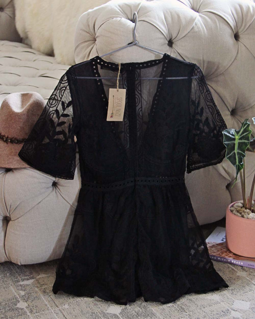 Tainted Rose Lace Romper in Black, Sweet Bohemian Lace Rompers from Spool 72. | Spool No.72 Tainted Rose Lace Romper in Black, Sweet Bohemian Lace Rompers from Spool 72. | Spool No.72