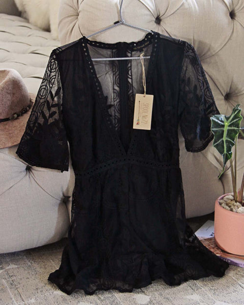 Tainted Rose Lace Romper in Black: Featured Product Image