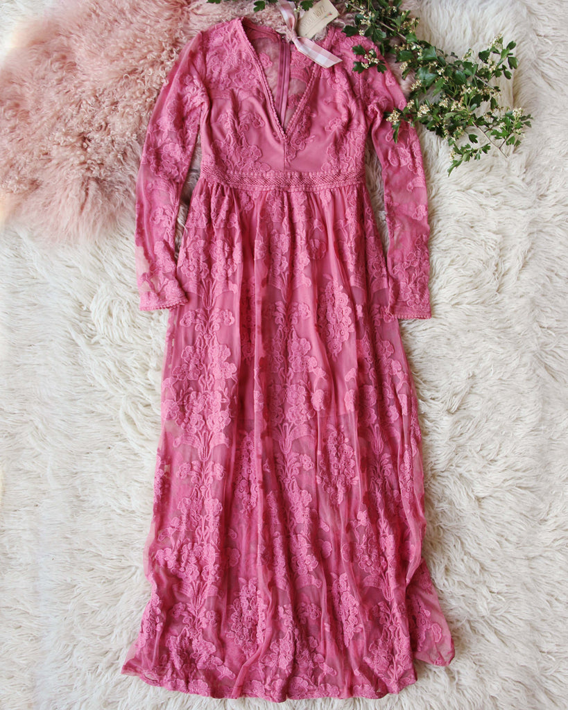 Tainted Rose Lace Maxi Dress in Long Sleeve, Sweet Bohemian Maxi Dresses from Spool 72. | Spool No.72 Tainted Rose Lace Maxi Dress in Long Sleeve, Sweet Bohemian Maxi Dresses from Spool 72. | Spool No.72