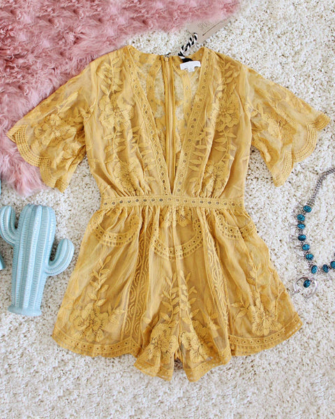 Tainted Rose Lace Romper in Mustard: Featured Product Image