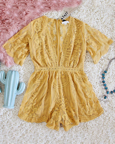 Tainted Rose Lace Romper in Mustard