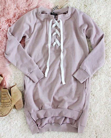 The Lace-up Sweatshirt Dress in Taupe