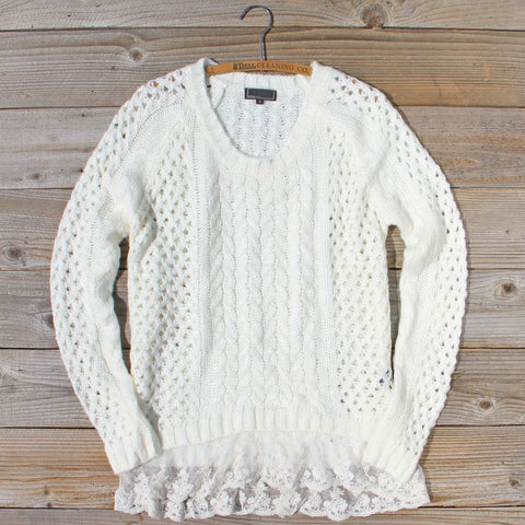 Marlow Lace Fisherman's Sweater in Cream
