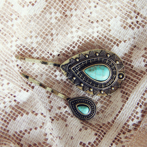 Turquoise & Stone Hair Pins