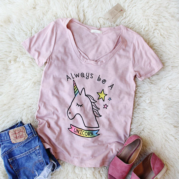 Always Be A Unicorn Tee in Pink: Featured Product Image