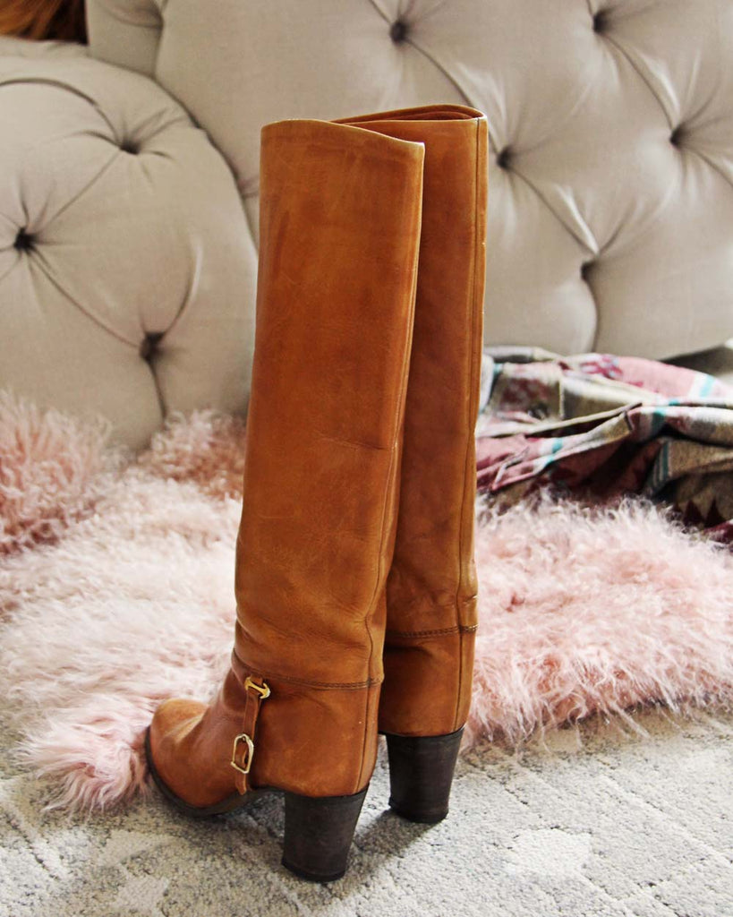Vintage Soft Caramel Boots, Rugged Vintage Leather Boots from