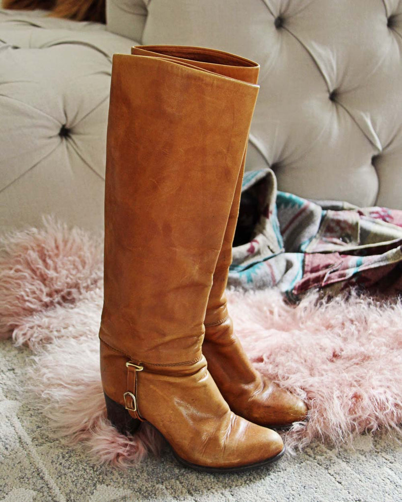 Vintage Soft Caramel Boots, Rugged Vintage Leather Boots from