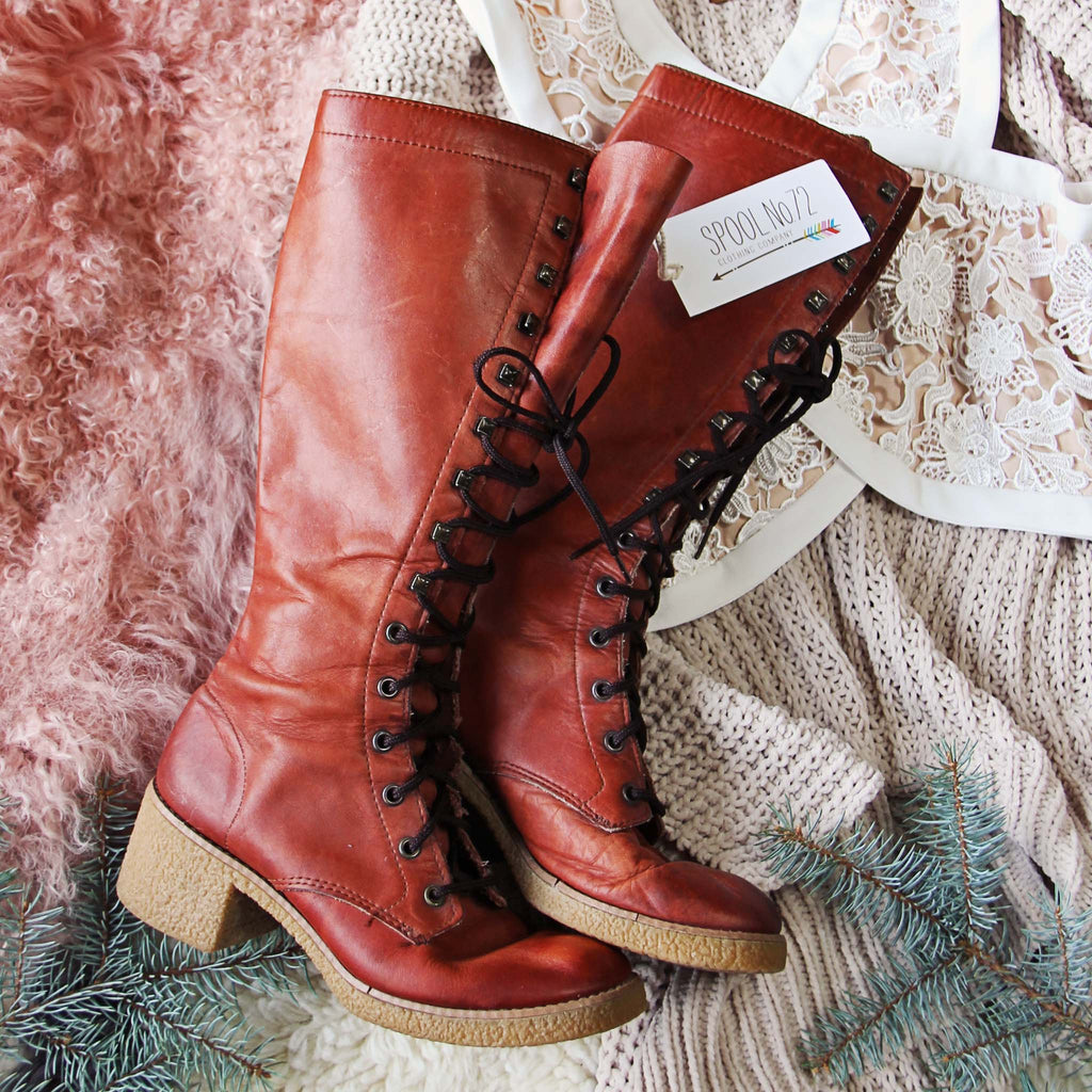 Vintage 1960's Boots, Rugged Vintage Lace-Up Leather Boots from Spool 72.