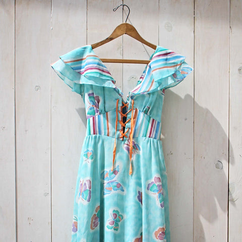 Vintage 70's Mint Butterfly Maxi Dress