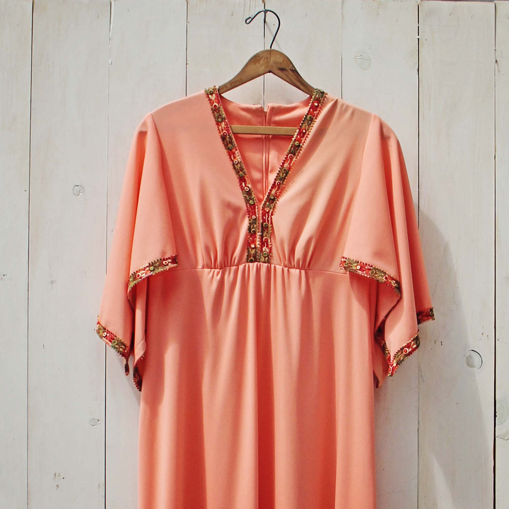 Vintage 70's Peach Maxi Dress, Sweet Bohemian Maxi Dresses from Spool 72