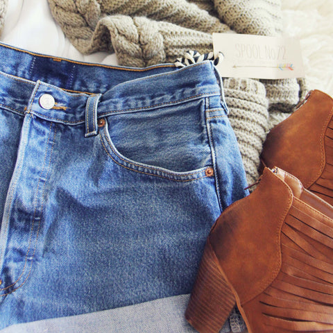 Vintage Cuffed Ripped Classic Denim Shorts