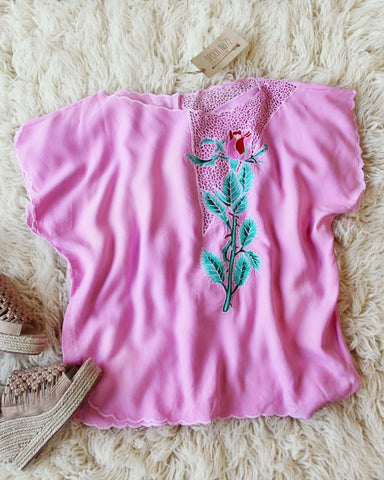 Vintage Pink Mexican Embroidered Top
