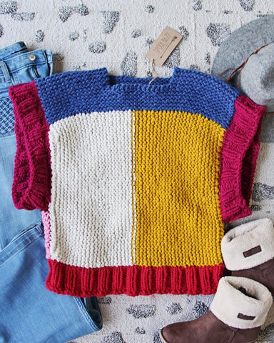 Vintage Nubby Color Block Sweater