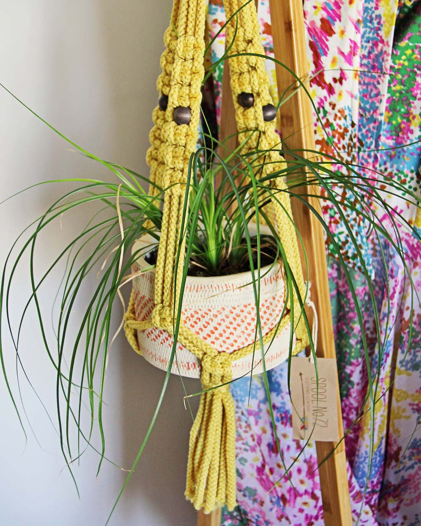 yellow macrame plant hanger Vintage Macrame Plant Hanger, Vintage Home Goods from Spool 72