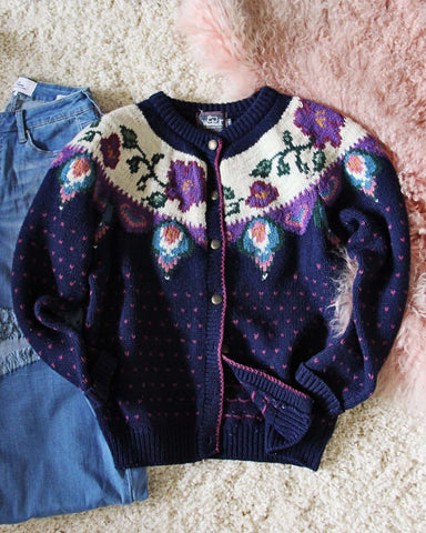 Vintage Heart & Floral Nordic Sweater