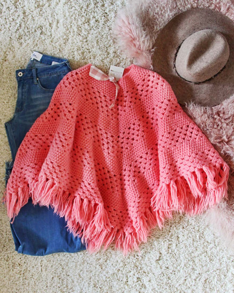 Vintage 60's Pink Fringe Poncho Sweater: Featured Product Image