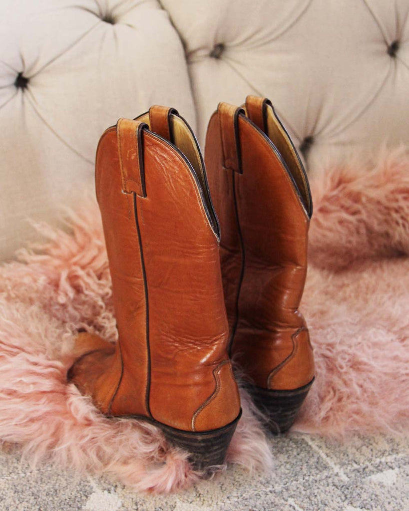 Vintage Caramel Stitch Boots, Rugged Vintage Leather Boots from