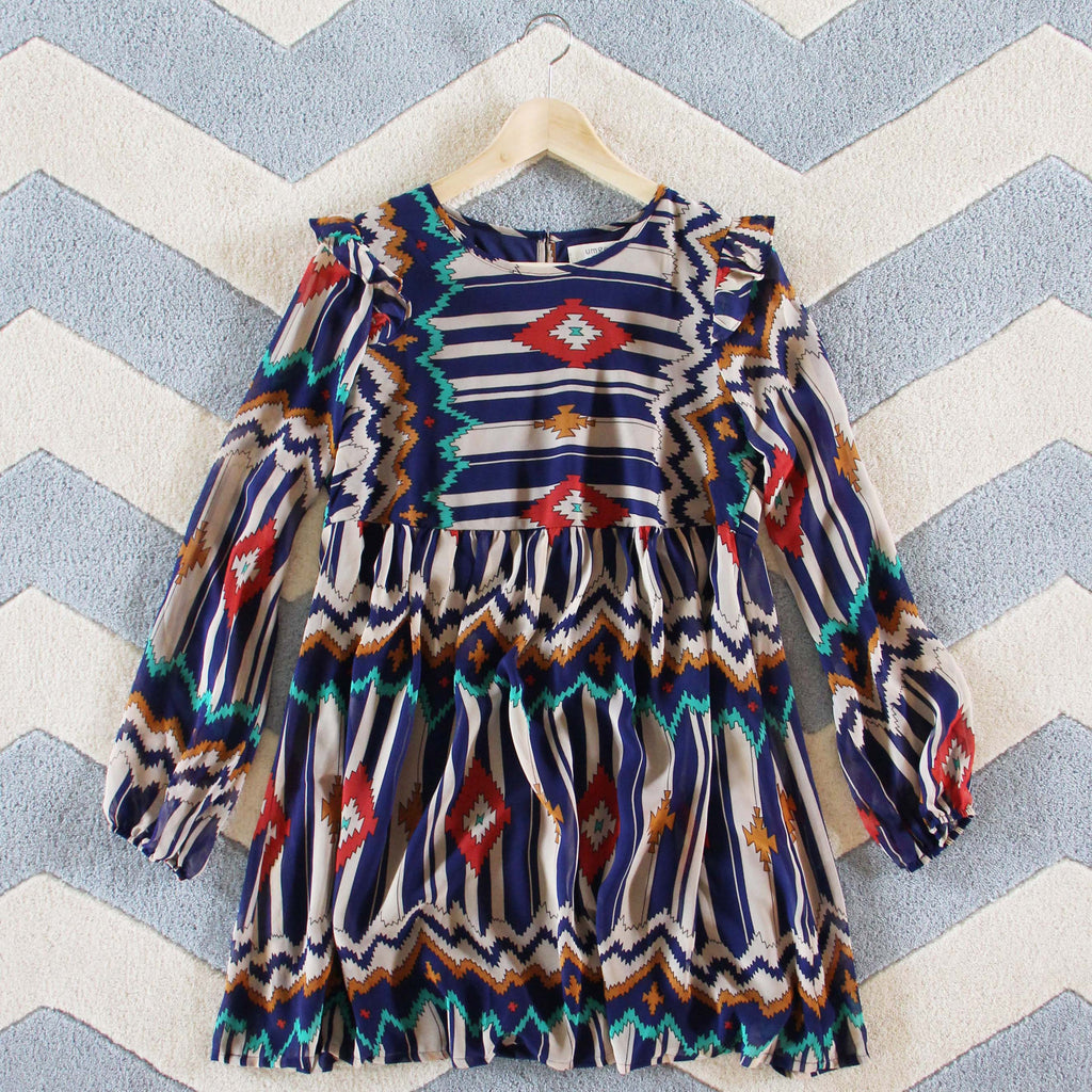 bohemian winter dress V Neck Frilled Detailed Blue Winter Dress 4701